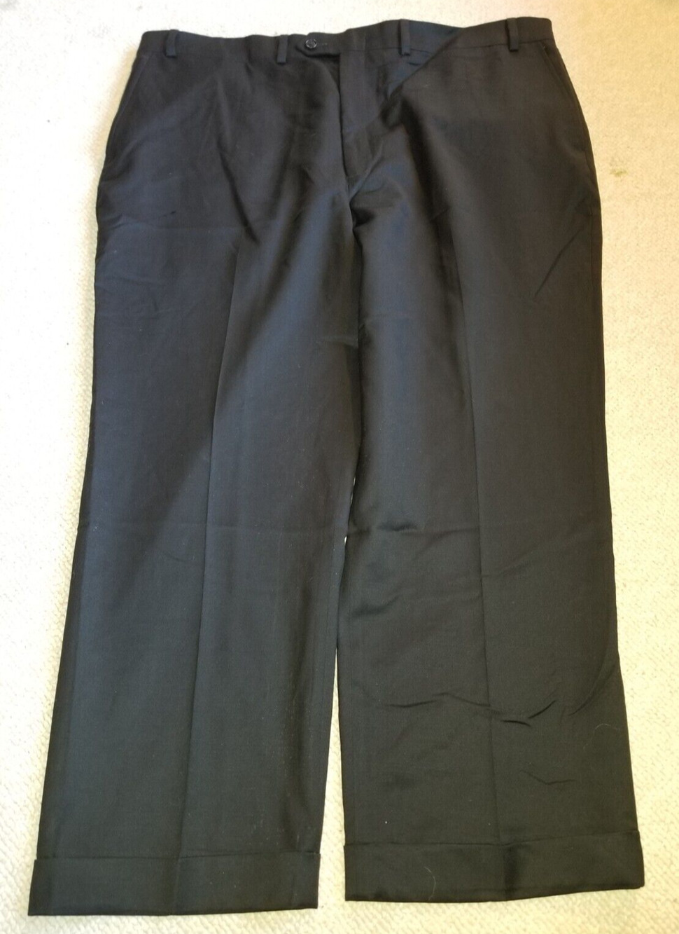 Mens Pants-STAFFORD-black 100% wool "performance" straight leg flat front-42x30